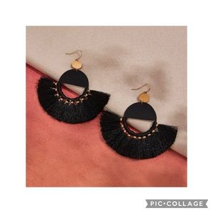 Large black and gold tassel drop earrings